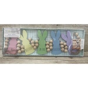 Rae Dunn Easter Bunny Wood Garland~ WE BELIEVE IN THE‎ EASTER BUNNY ~ New 45"
